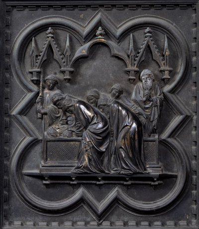 The Burial of St John the Baptist, twentieth panel of the South Doors of the Baptistery of San Giovanni by Andrea Pisano